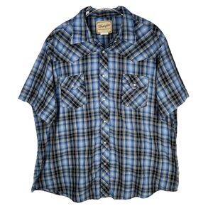 Wrangler Men’s Size 2XL Pearl Snap Wrancher Blue Plaid Western Cowboy Shirt